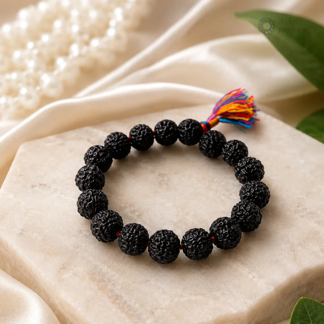 5 Mukhi (Panchmukhi) Rudraksha Black Beads Bracelet for Daily Wear