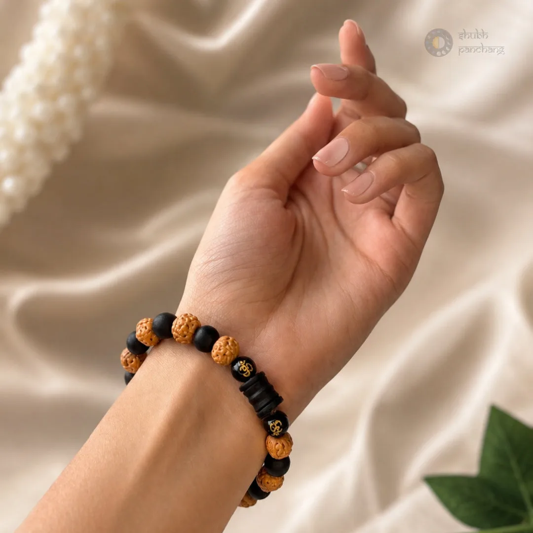 Natural 5 Mukhi Rudraksha & Karungali Bracelet for Daily Wear